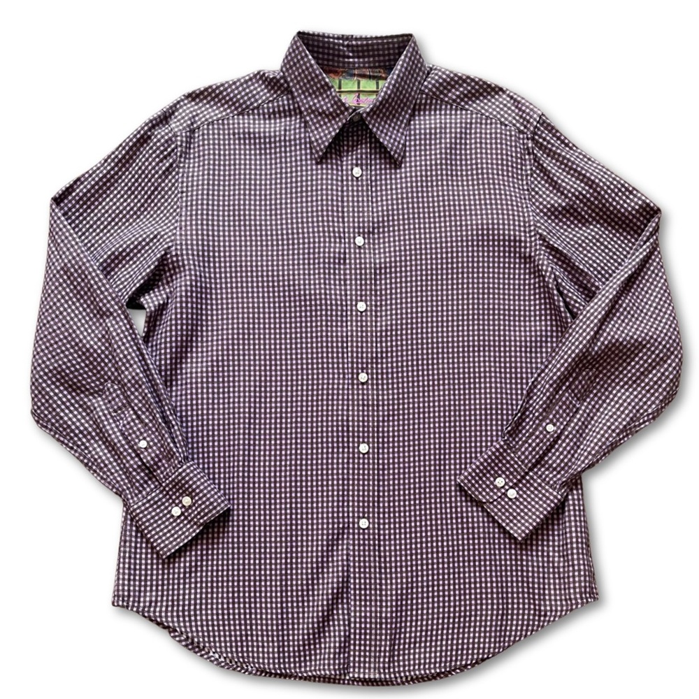 Robert Graham Button Down Shirt Men's Size Large Purple Cuff Pattern Designer